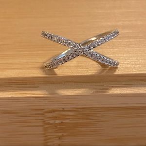 Cross My Heart Silver Cubic Zirconia Ring, Size 9